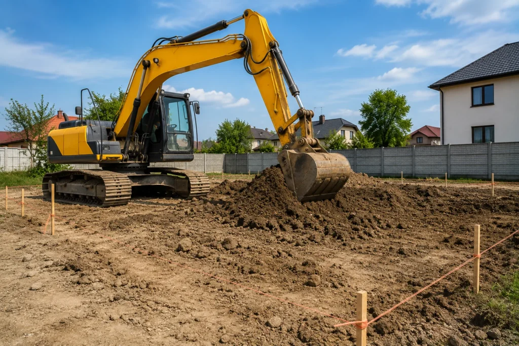 pregătire teren construcții Bacău cu excavator